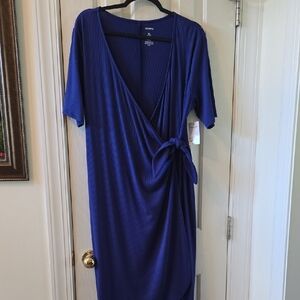 SONOMA BRAND WOMEN'S BLUE RIBBED SHORT SLEEVES MATERNITY WRAP DRESS SIZE XL